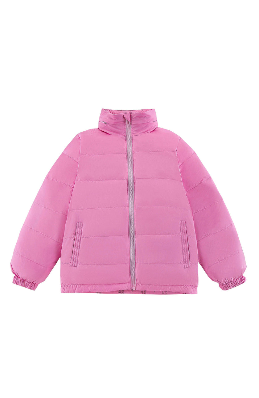 Blake Hooded Reversible Lightweight Down Puffer Jacket, Candy Pink Bow