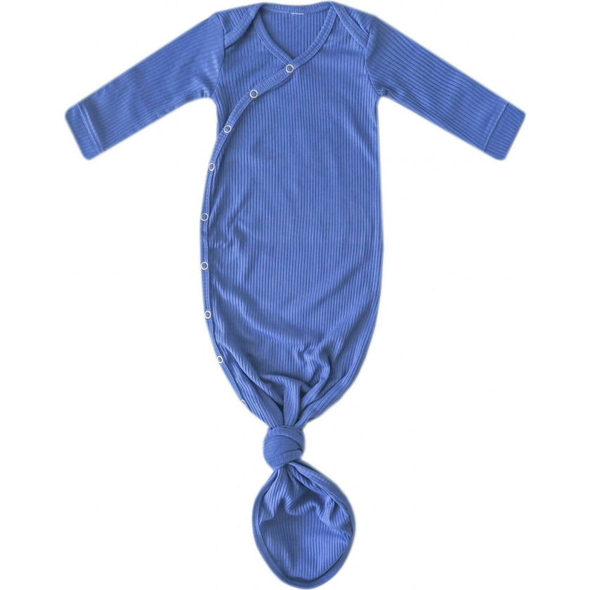 Indigo Rib Knit Newborn Knotted Gown