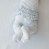 Soft Cloud Blue Pointelle Footie Ruffled Zippered One Piece