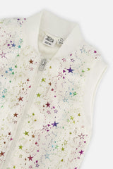 Faux Fur Sleeveless Vest Multicolored Star