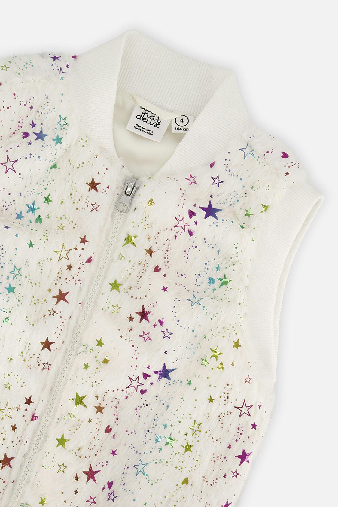 Faux Fur Sleeveless Vest Multicolored Star