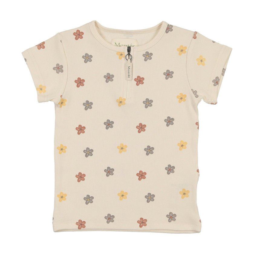 Floral Ribbed Girls Short Sleeve Top