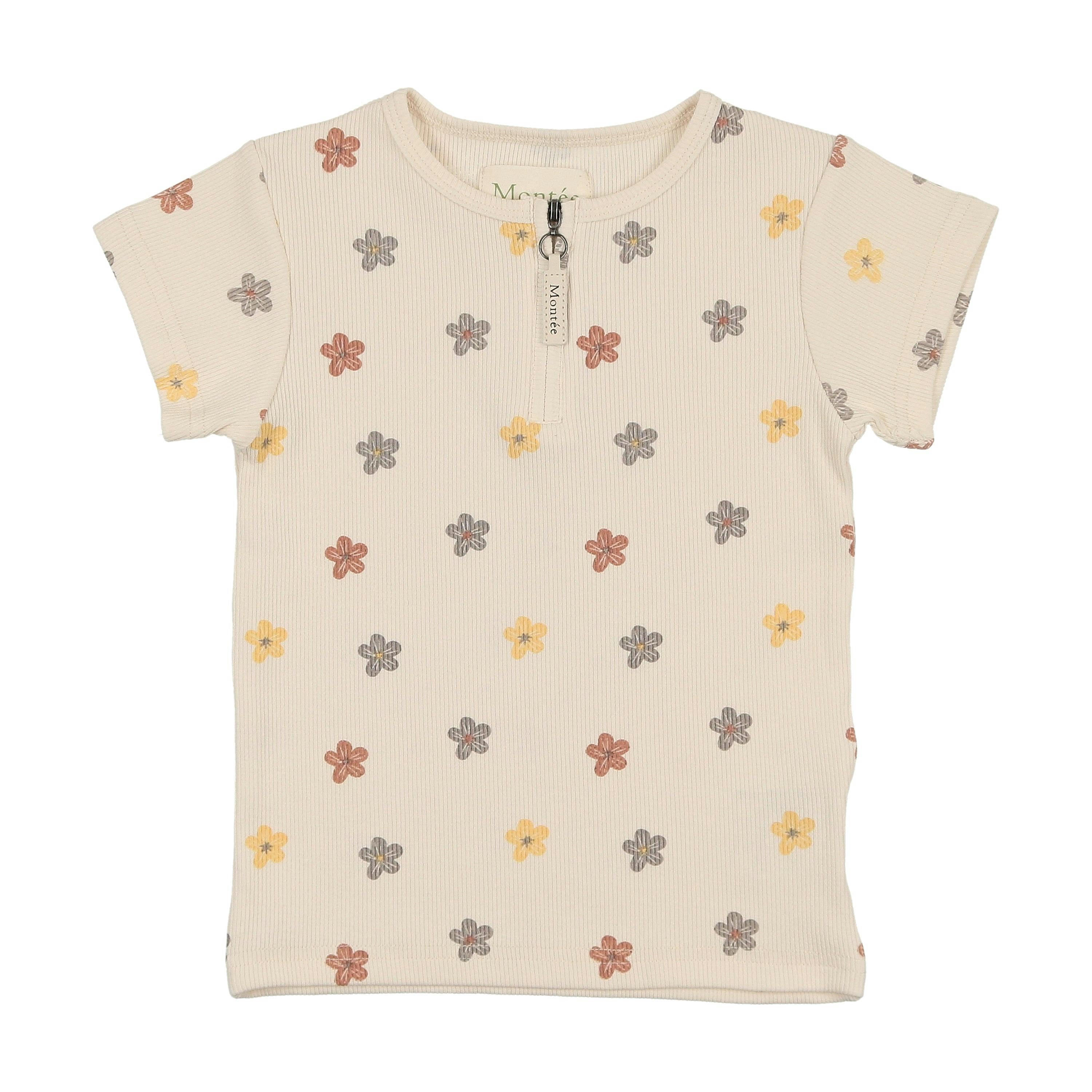 Floral Ribbed Girls Short Sleeve Top