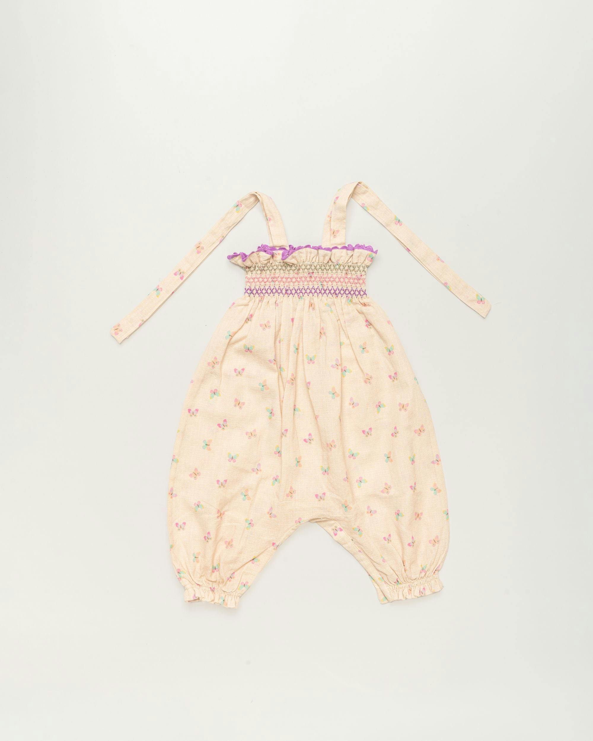 Audrey Overall Baby Romper - Butterfly print