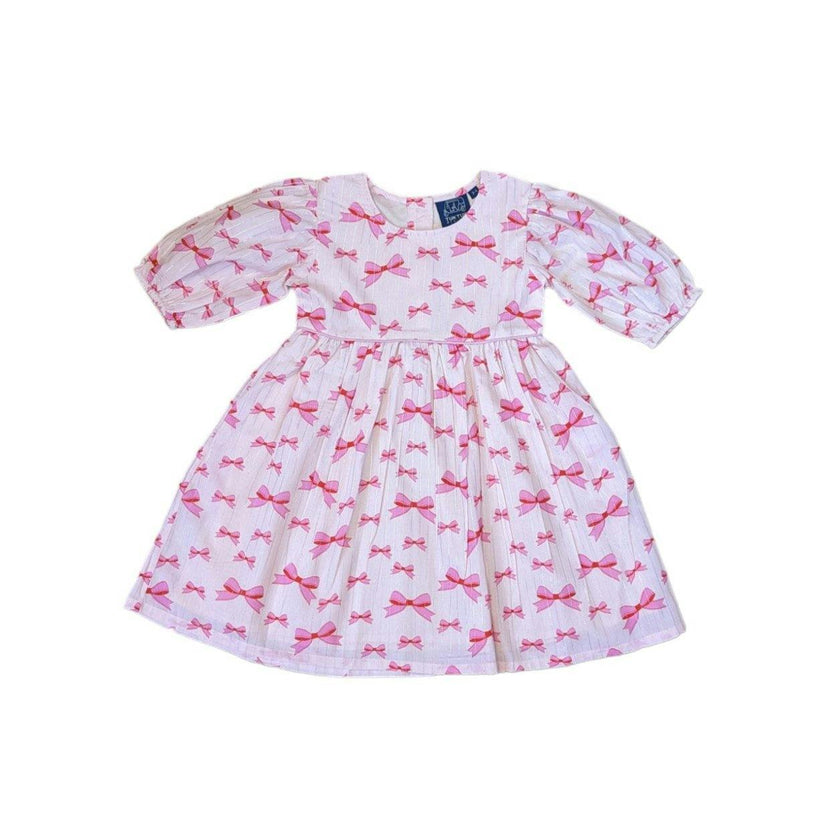 Pink Bows Puff Sleeve Dress in Lurex