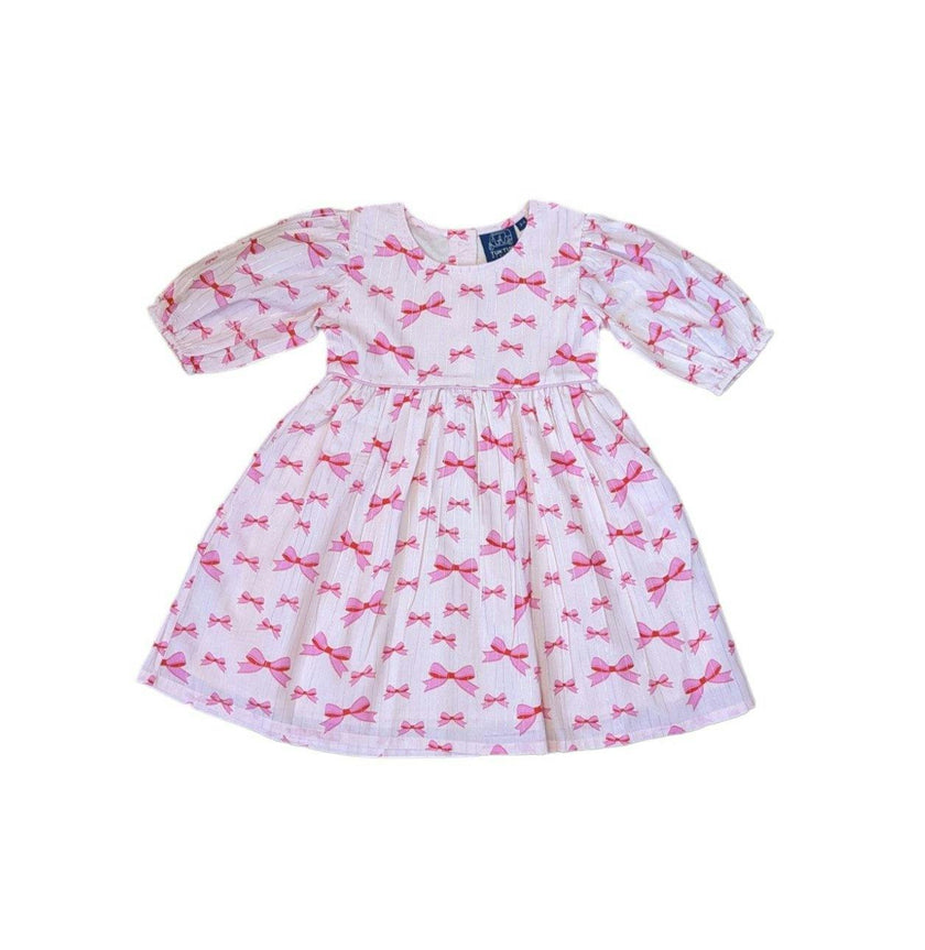 Pink Bows Puff Sleeve Dress in Lurex