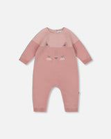 Knitted Bi-Color Romper Old Pink