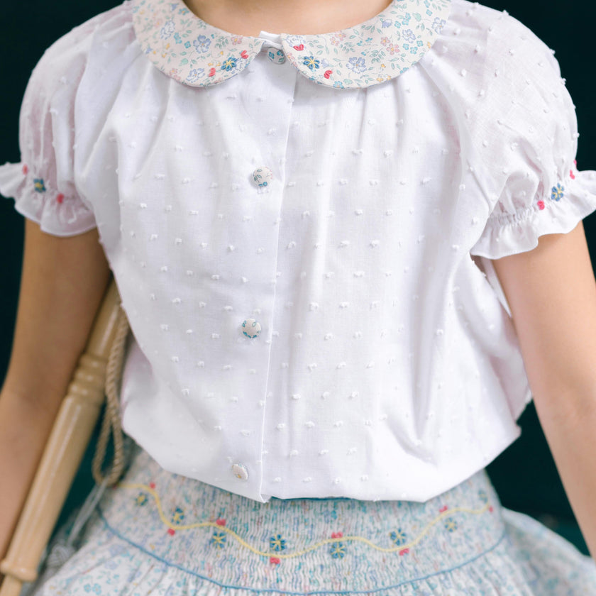 Marie Floral Blue Skirt & Short Sleeve Blouse