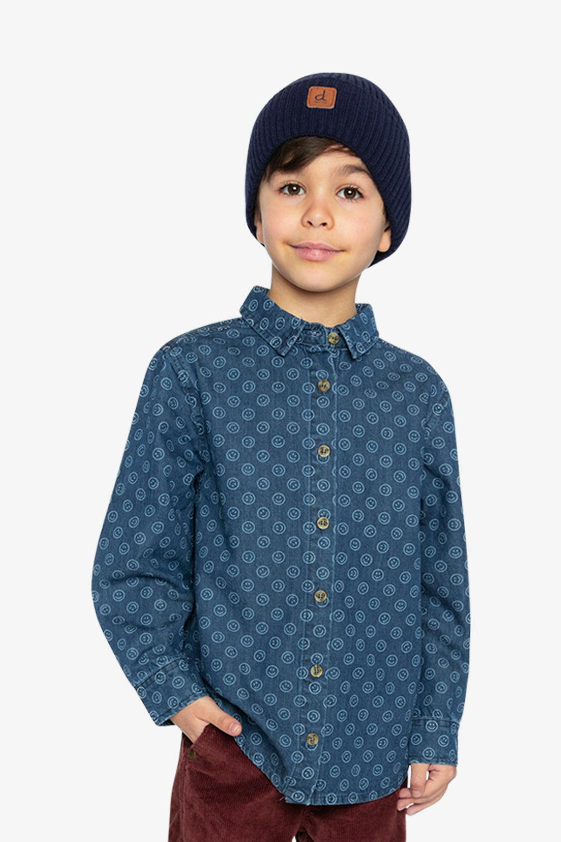 Chambray Shirt Blue Smiley Print