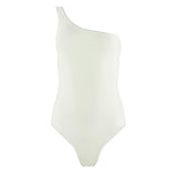 women's dusk blue and cream reversible one shoulder one piece