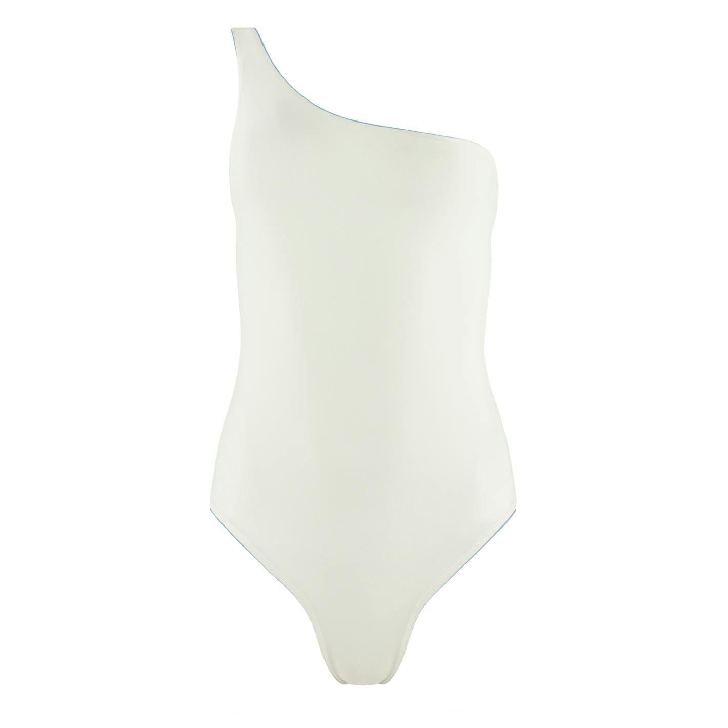 women's dusk blue and cream reversible one shoulder one piece