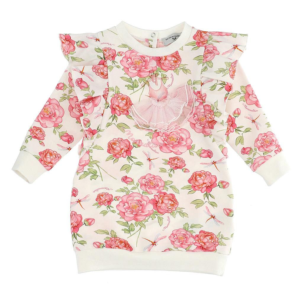 Cream Rose Print Sweater Dress