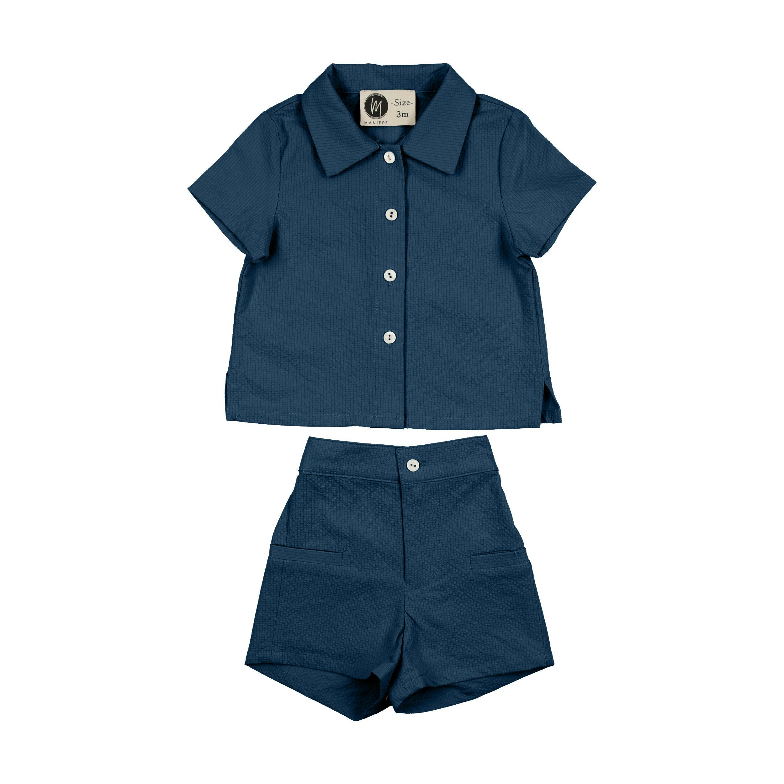 Textured Grid Boys Shorts Set