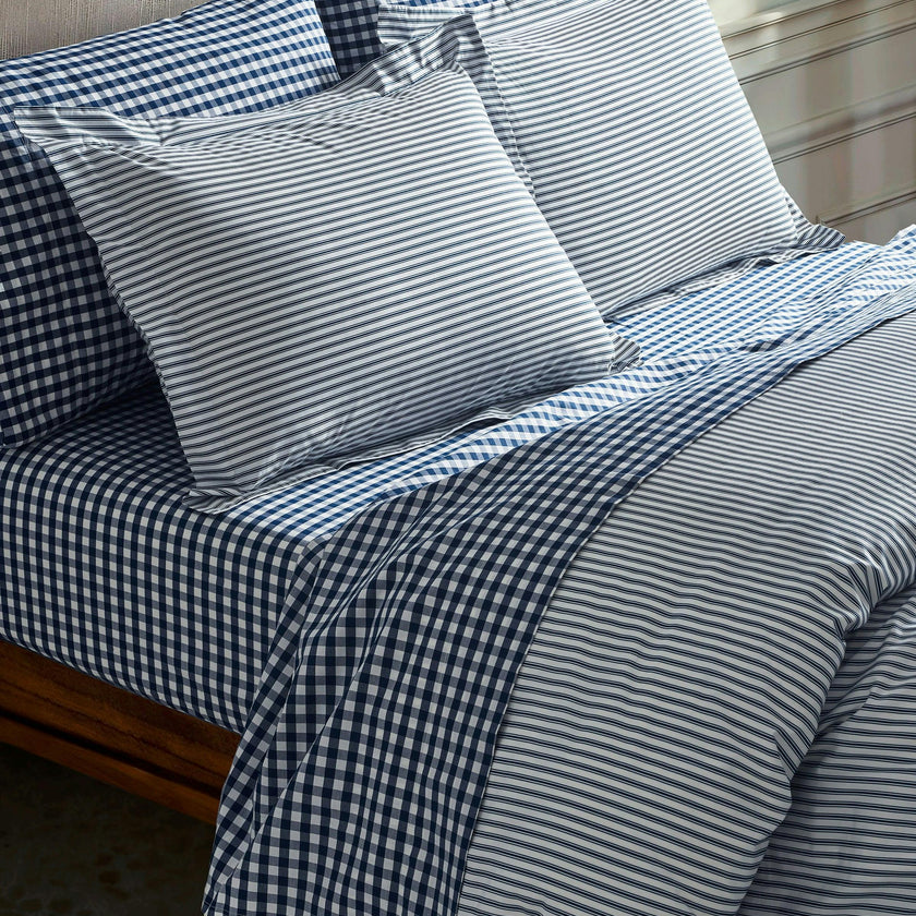 Luxe Premium Cotton Navy Gingham Bed Sheets