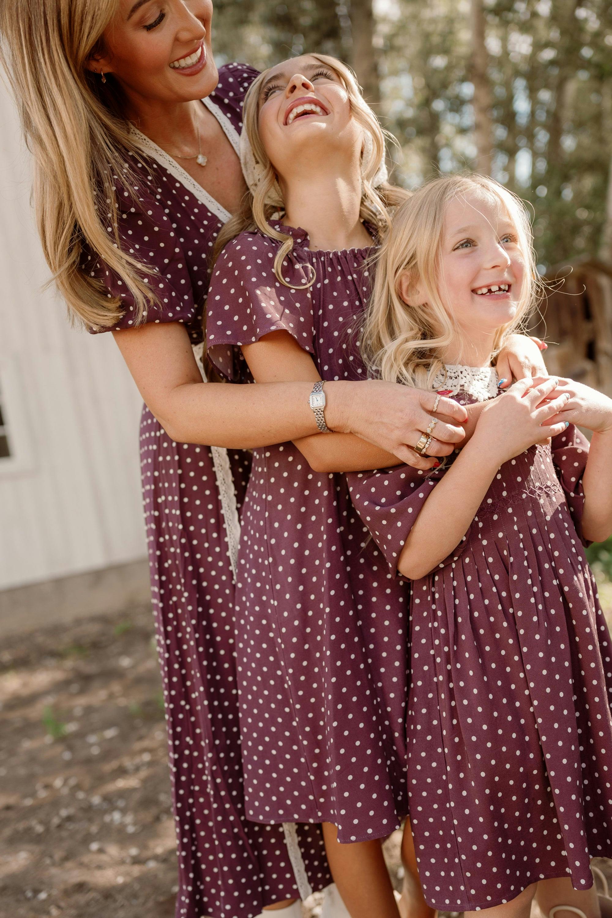 Teen Blakely Dress in Aubergine Ditsy Dot