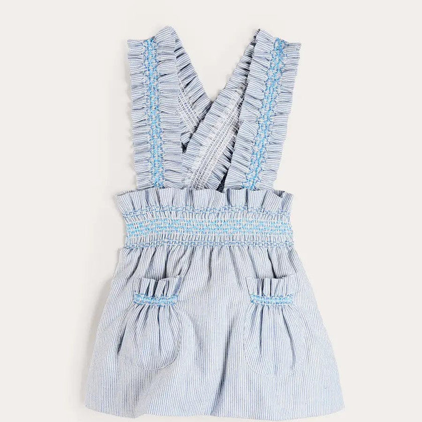Alexander Stripe Smocked Skirt with Braces in Blue (18mths-6yrs)