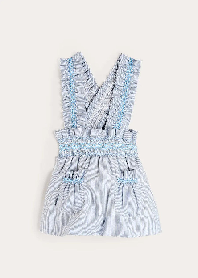 Alexander Stripe Smocked Skirt with Braces in Blue (18mths-6yrs)