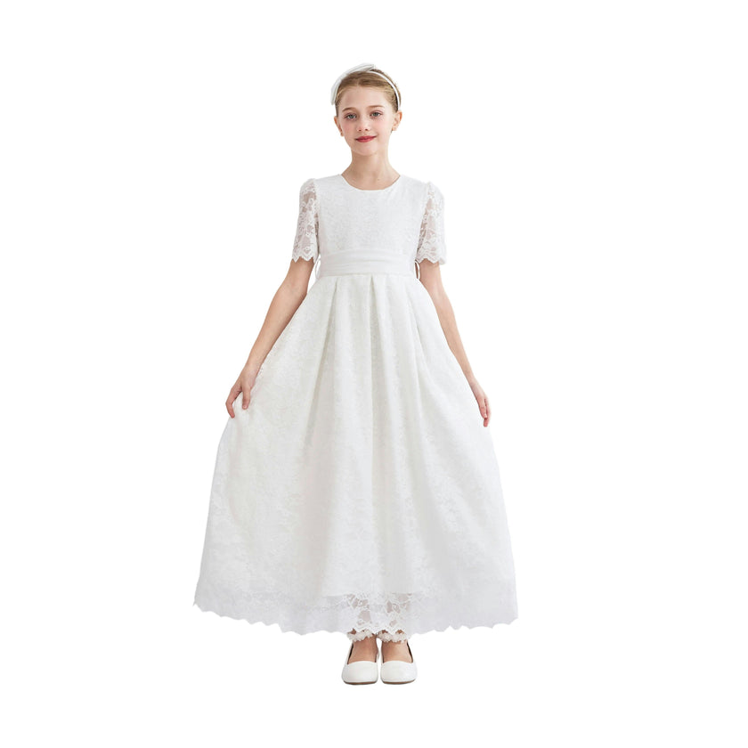 White Belciana Short Sleeve Lace Dress