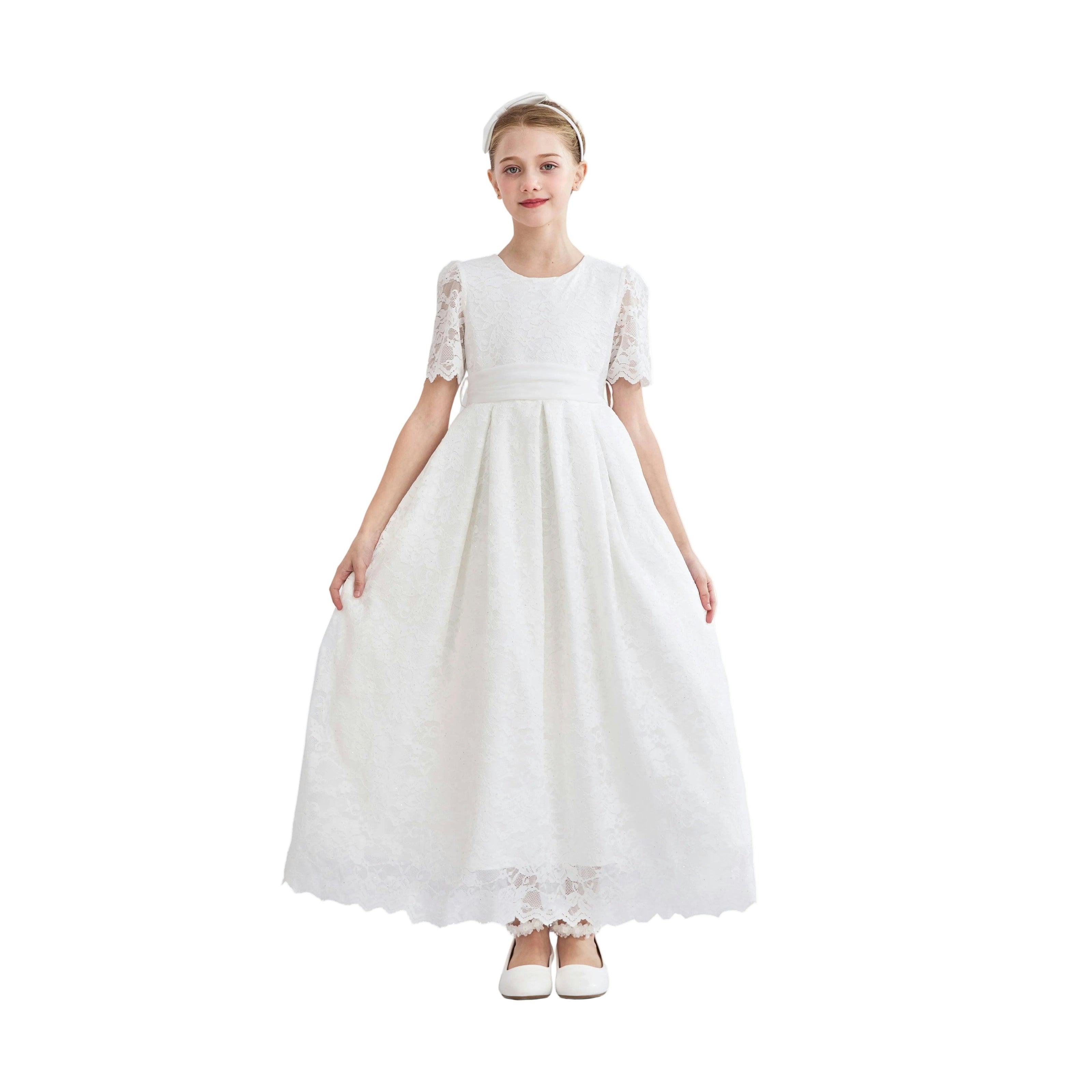 White Belciana Short Sleeve Lace Dress