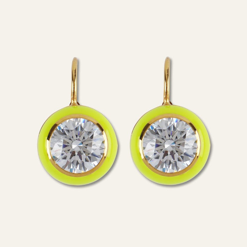 Chartreuse Enamel Bezel Drop Earrings