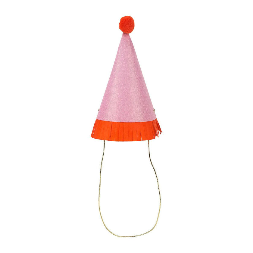 Packed Party Top Off the Fun Mini Glitter Party Hats Set of 8 - Shimmering Glitter Hats with Pom Pom Tops and Gold Elastic Straps, One Size Fits All