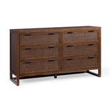 Hatteras Dresser with 6 Rattan Inset Drawers, Faux Leather Pulls & Deep Storage