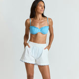 women's white scalloped short