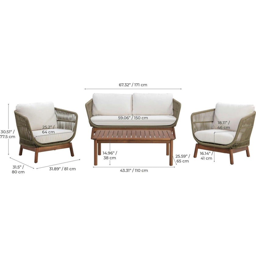 Teamson Home Outdoor Patio Sofa Set with Solid Acacia Base