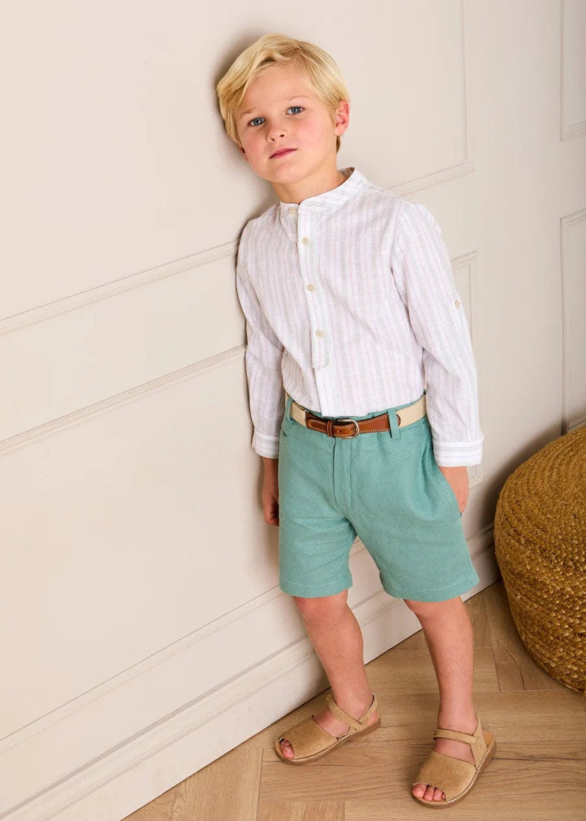 Hampton Stripe Mao Collar Shirt in Green (3- 10yrs)