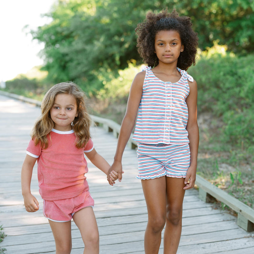girls jetty stripe french terry tie knot set