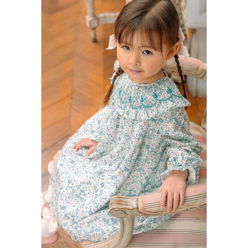Yse Blue Floral Long Sleeve Bishop Dress
