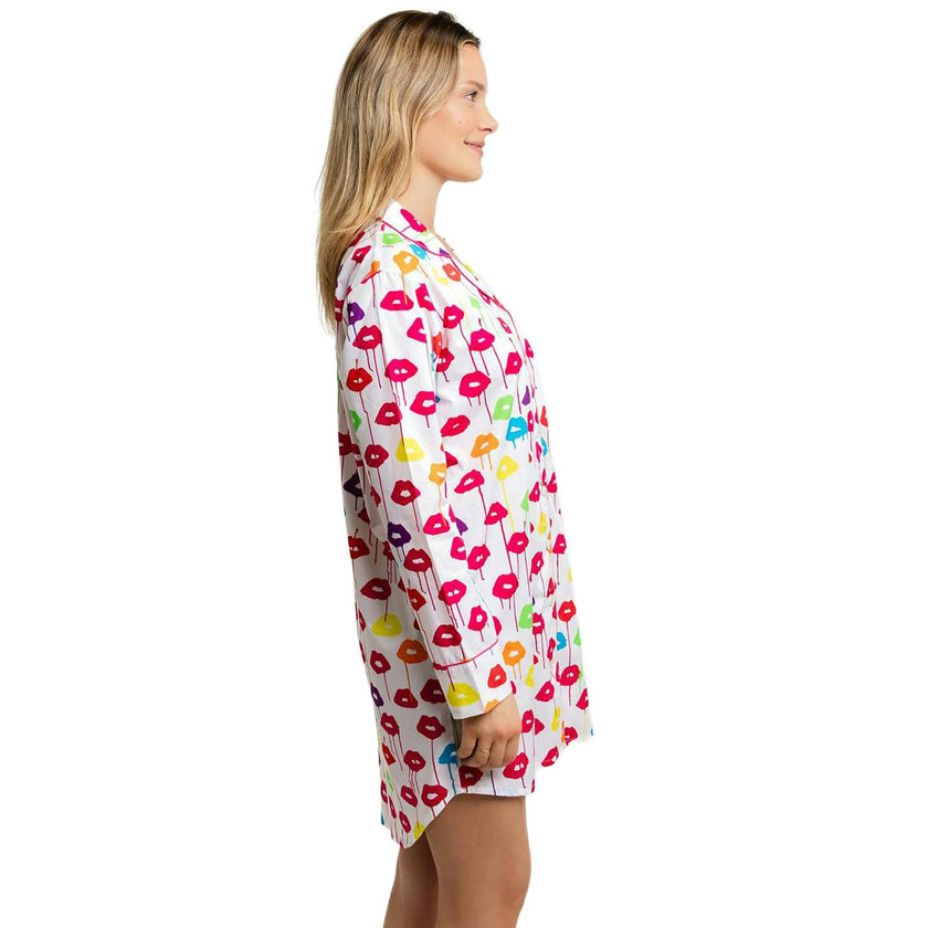 Women's Drawbertson Drippy Lips Night Shirt - Organic Cotton Poplin