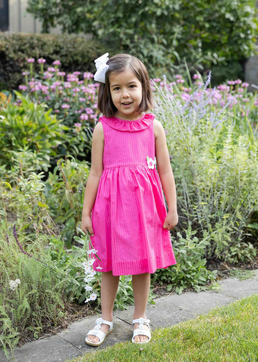 Shimmer Stripe Lawn Dress With Flowers