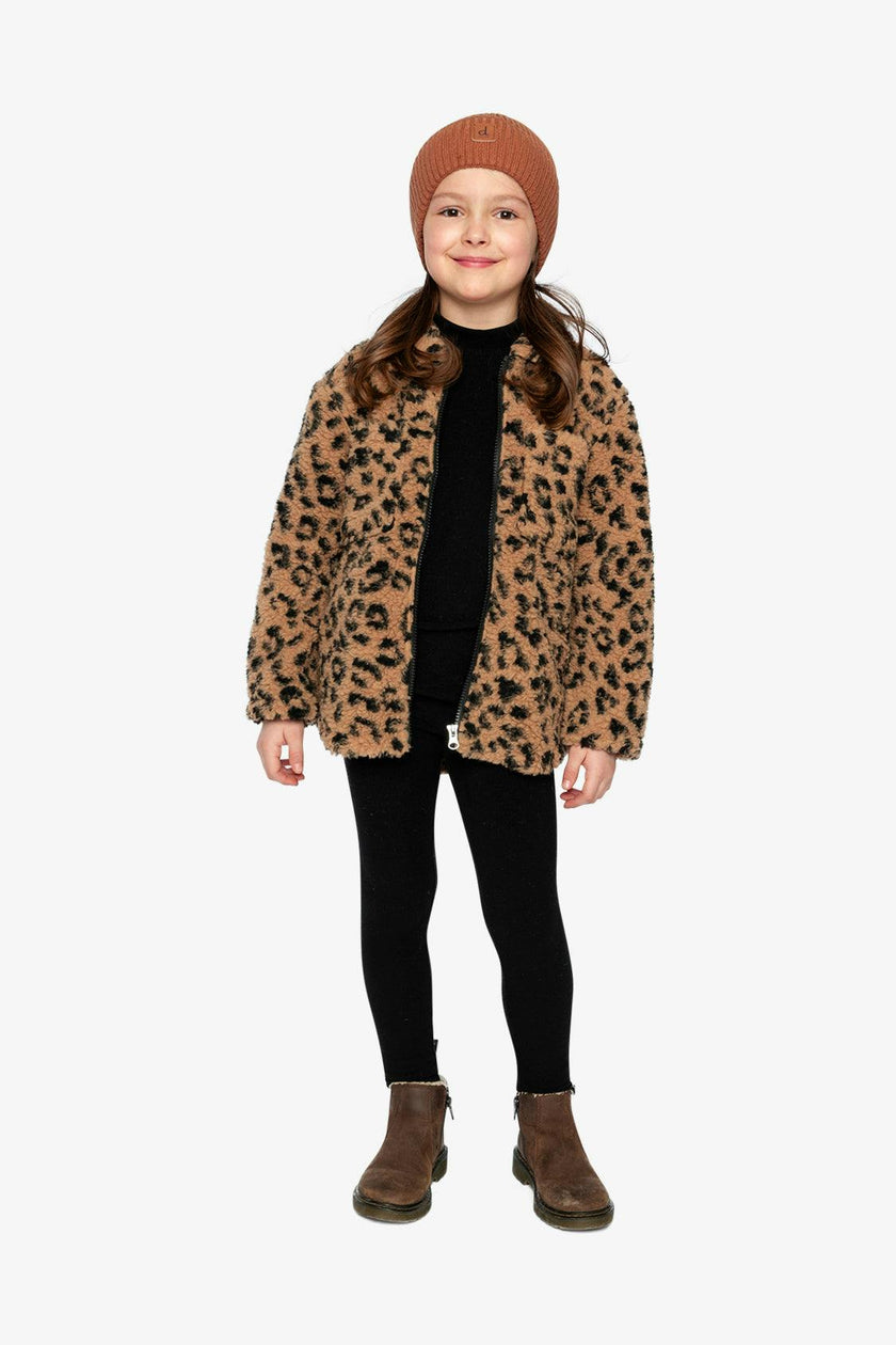 Zipped Sherpa Overshirt With Chest Pockets Leopard Fur