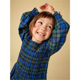 Smocked Woven Blouson Sleeve, Blue