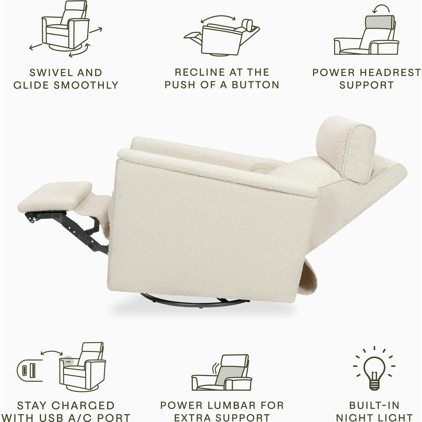 Willa Pro Power Glider Recliner w/ Power Lumbar in Performance Ivory Boucle