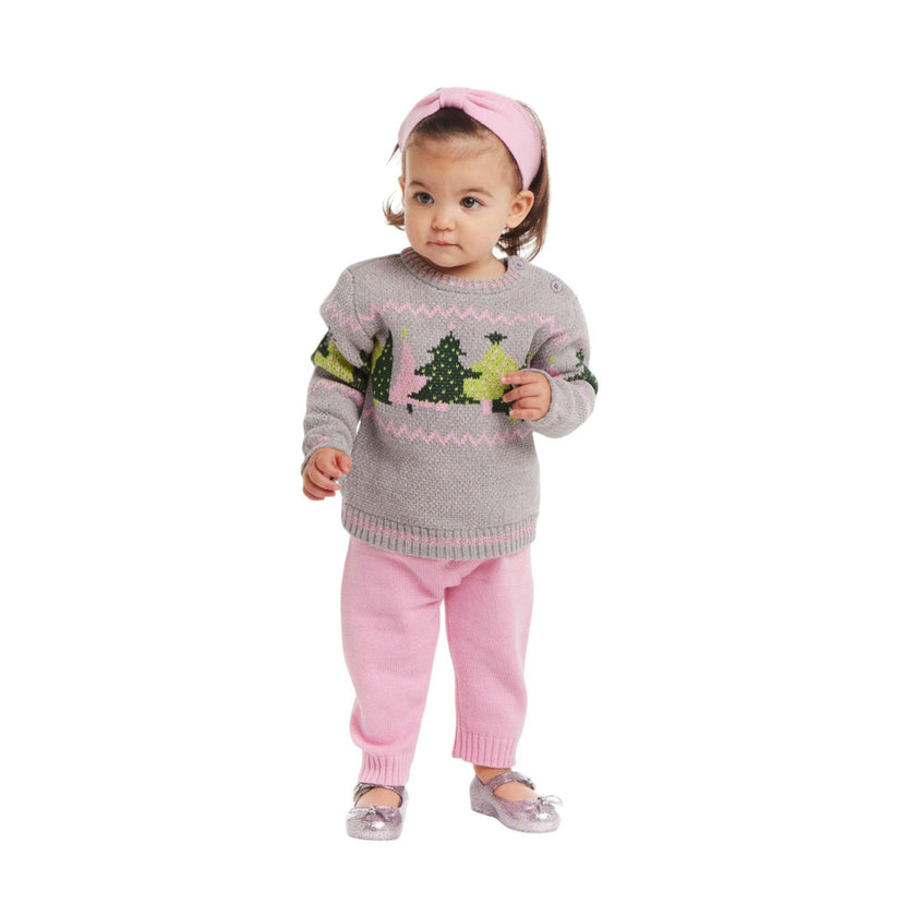 Infant Grey Chenille Sweater w/Tree Graphic & Sweater Knit Pant Set
