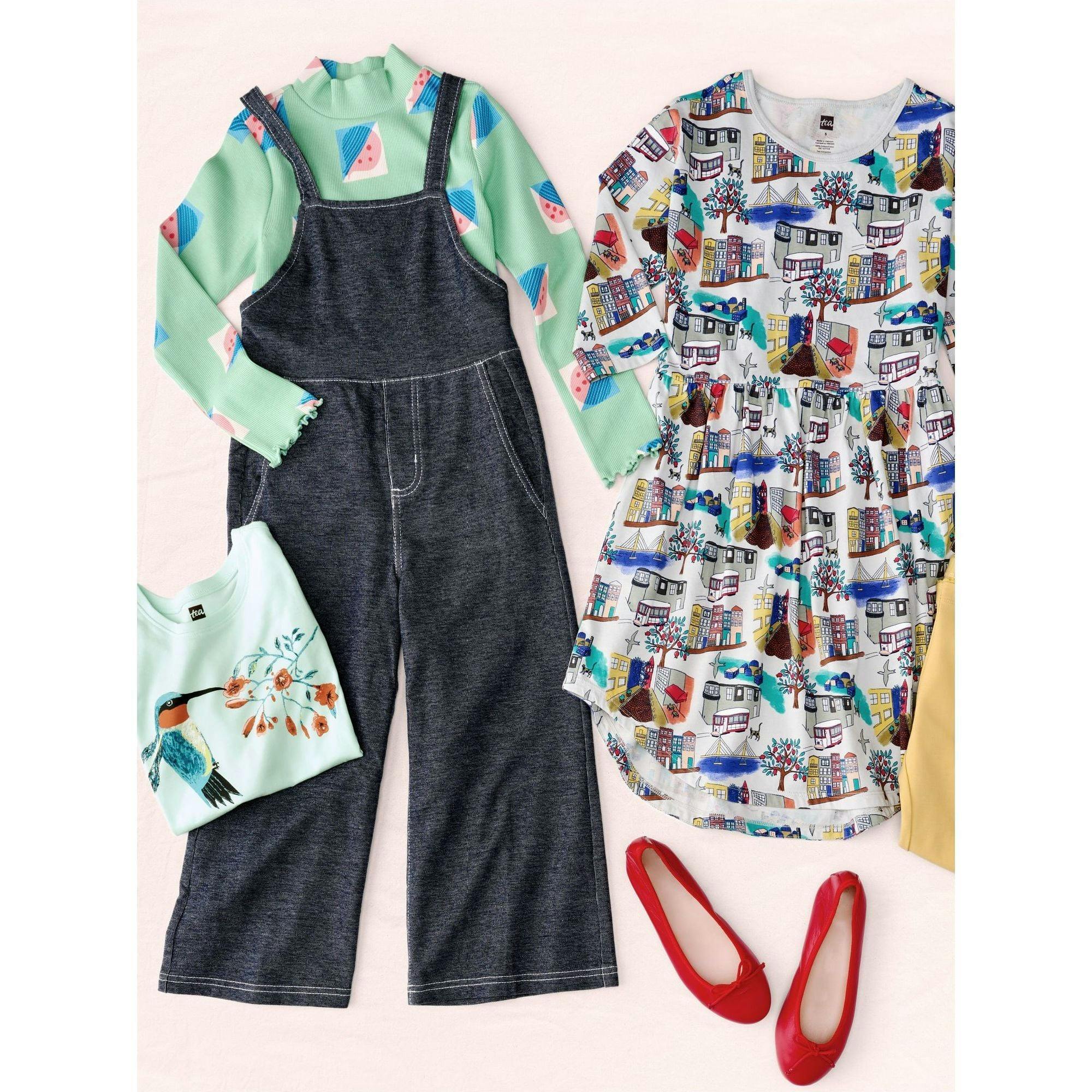 Graphic Print Crew Neck Long Sleeve Elastic Waist Midi Dress, Multi