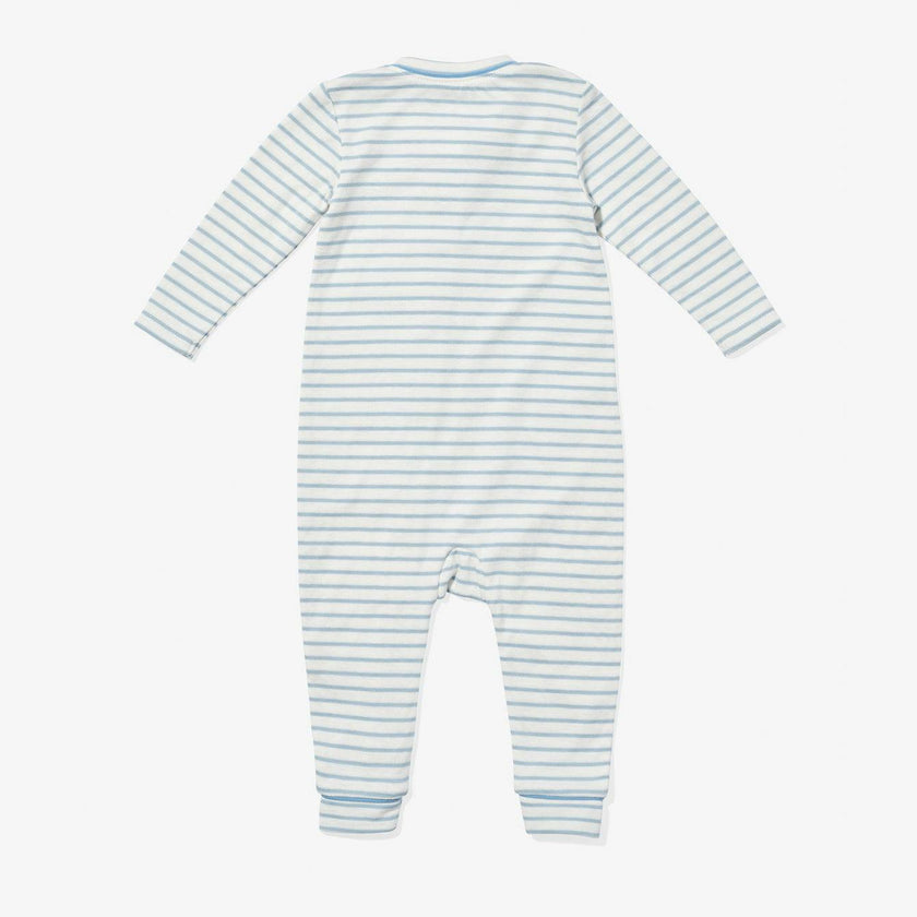 Ziggy Zip Romper, Dusty Blue Mini Stripe