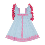 Serena Girls Tassel Dress Sky Embroidery, Navy