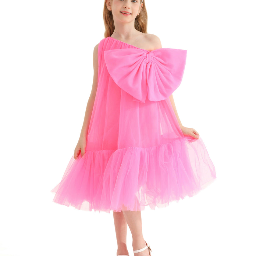 Pink Maggi Neon Bow Tulle Dress