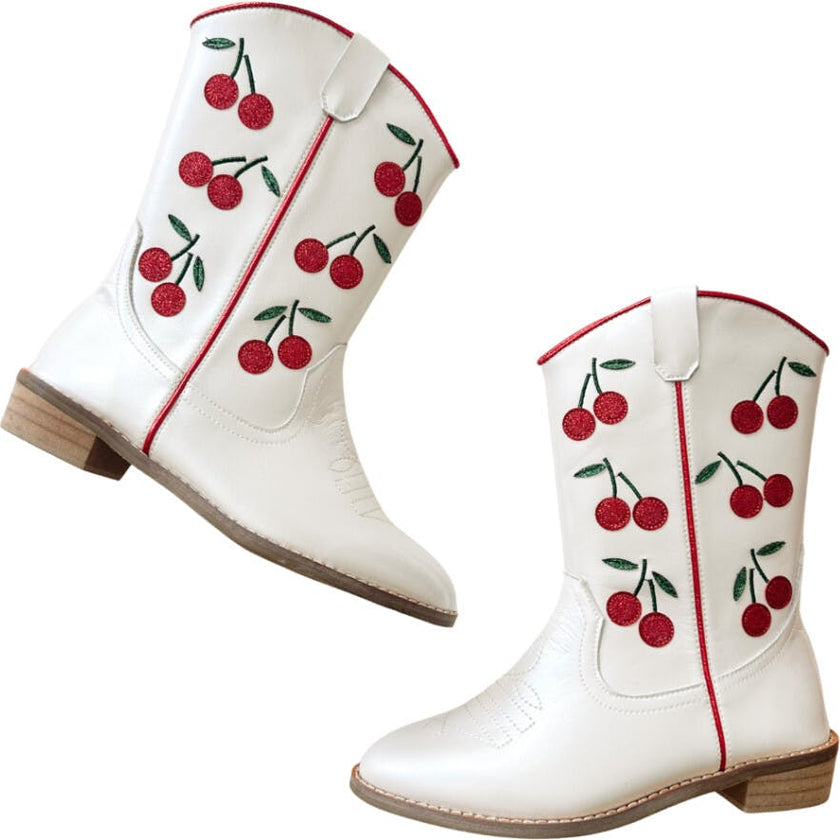 Cowgirl Wild Cherry Boots, White