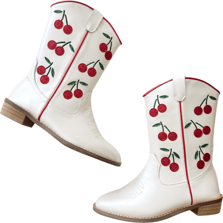 Cowgirl Wild Cherry Boots, White