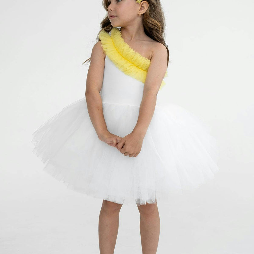 One Shoulder Yellow Ruffle Tutu Dress