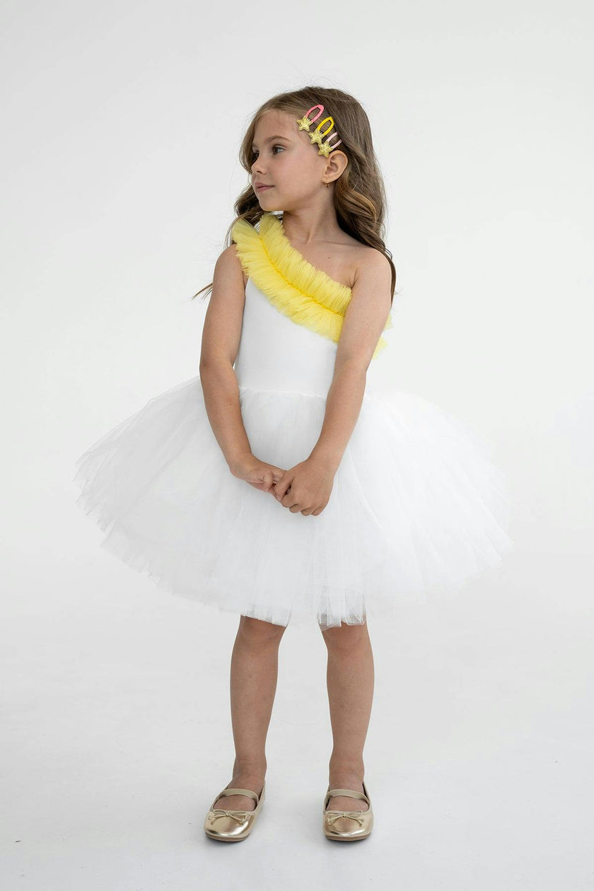 One Shoulder Yellow Ruffle Tutu Dress