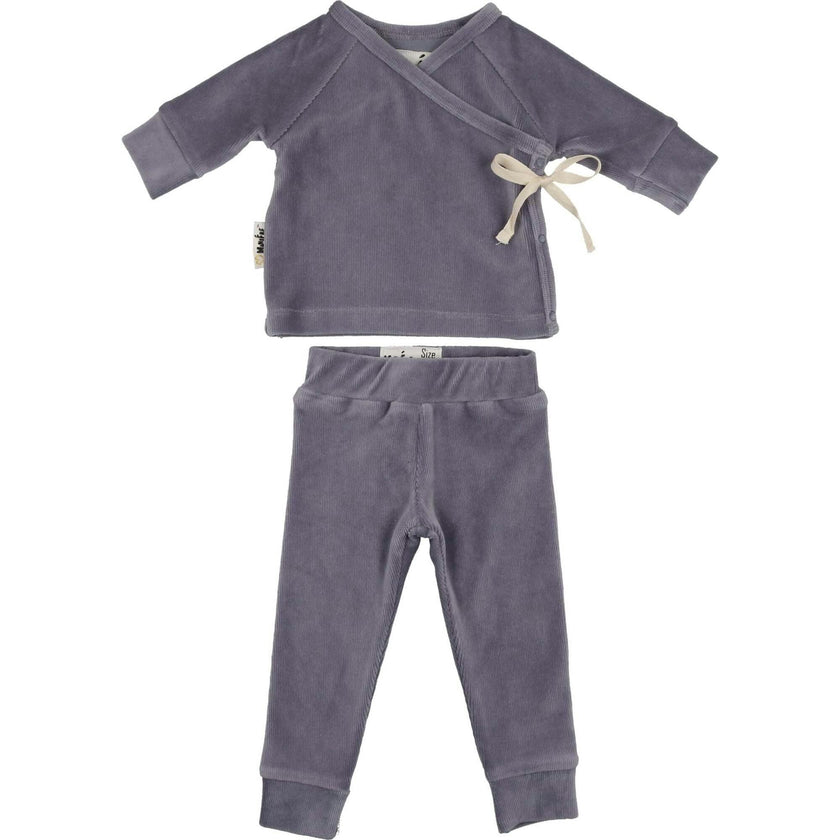 Ribbed Velour Long Sleeve Kimono Top & Pant 2-Piece Set