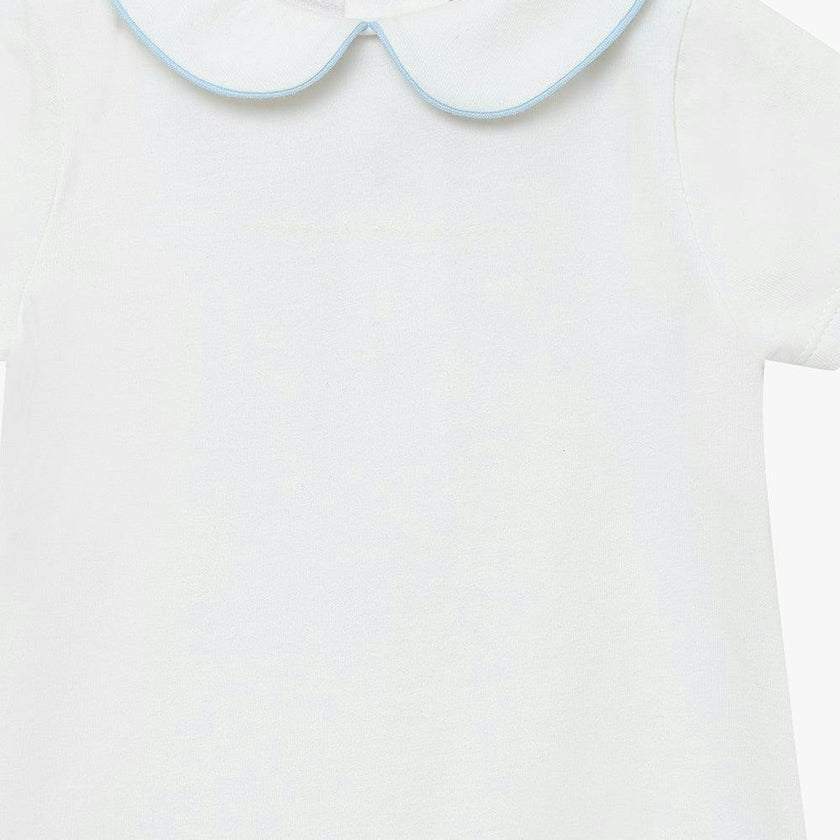 Baby Short-Sleeved Milo Bodysuit in White/Blue