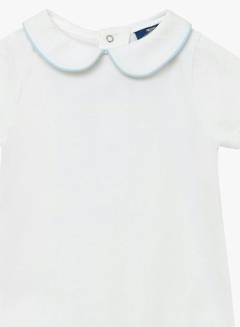 Baby Short-Sleeved Milo Bodysuit in White/Blue