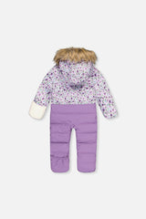 Baby Snug One Piece Snowsuit Adapted For Car Seats Purple Printed Mini Flowers