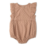 Organic Eyelet Flutter Romper - Clay Eyelet